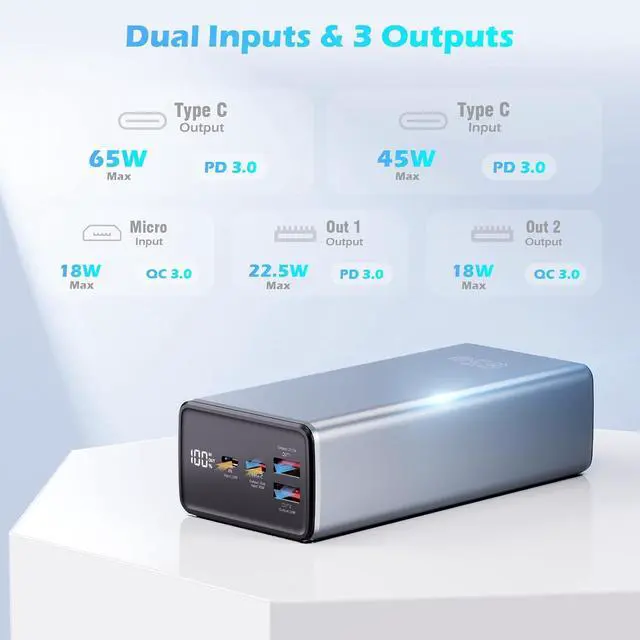 Alt view image 5 of 7 - 65W Laptop Power Bank 50000mah Fast Charging Large Travel Laptop Battery Power Bank for Camping USB C LED Display Portable Phone Charger Battery Power Banks for iPad Tablet Outdoor
