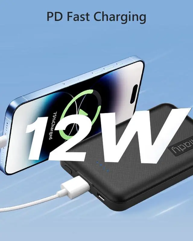 Alt view image 3 of 7 - 2-Pack 5000mAh Mini Portable Charger 5V 2.4A USB-C Output Fast Charging Power Bank for Travel Small Battery Pack Compatible with iPhone 16/15 Galaxy S24/S22 iPad Android Smartphones etc