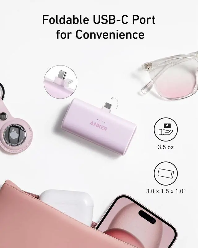 Alt view image 3 of 7 - iPhone 16 Portable Charger Nano Power Bank with Built-in USB C Connector 5 000mAh Portable Charger 22.5W for iPhone 16/15 Series  S22/23 Series iPad Pro/Air AirPods and More