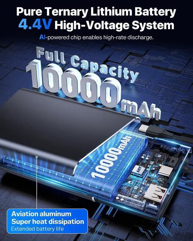 Alt view image 4 of 7 - Portable Charger Power Bank 10000mAh 22.5W PD Super Fast Charging Powerbank with Built-in USB C in&Out Cable Slim External Phone Battery Pack for iPhone 16/15/14 iPad  S24 Android etc