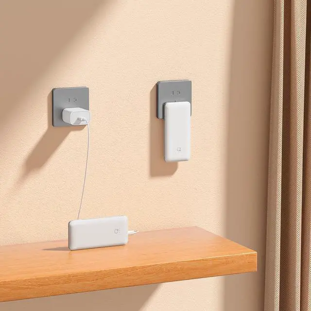 Alt view image 3 of 6 - 10000mAh Power Bank Slim Portable Charger 4 Output External Battery Pack with Built-in AC Wall Plug Micro USB C 3 Cables Compatible with iPhone  Android Phone Tablet and More