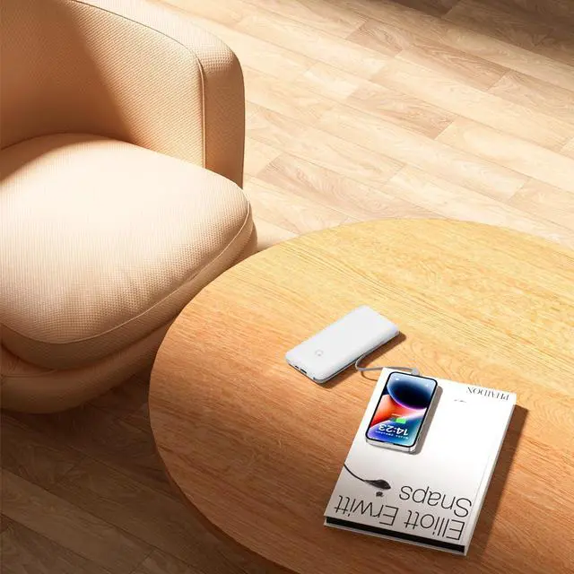 Alt view image 6 of 6 - 10000mAh Power Bank Slim Portable Charger 4 Output External Battery Pack with Built-in AC Wall Plug Micro USB C 3 Cables Compatible with iPhone  Android Phone Tablet and More