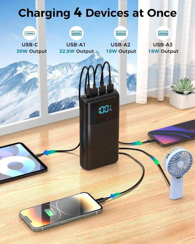 Alt view image 3 of 6 - Portable Charger Power Bank 50000mAh USB-C PD 30W and QC 4.0 Fast Charging External Battery Pack with 4 Outputs & 2 Inputs Digital Display Phone Charger for iPhone 15/14/13/12/11  Android