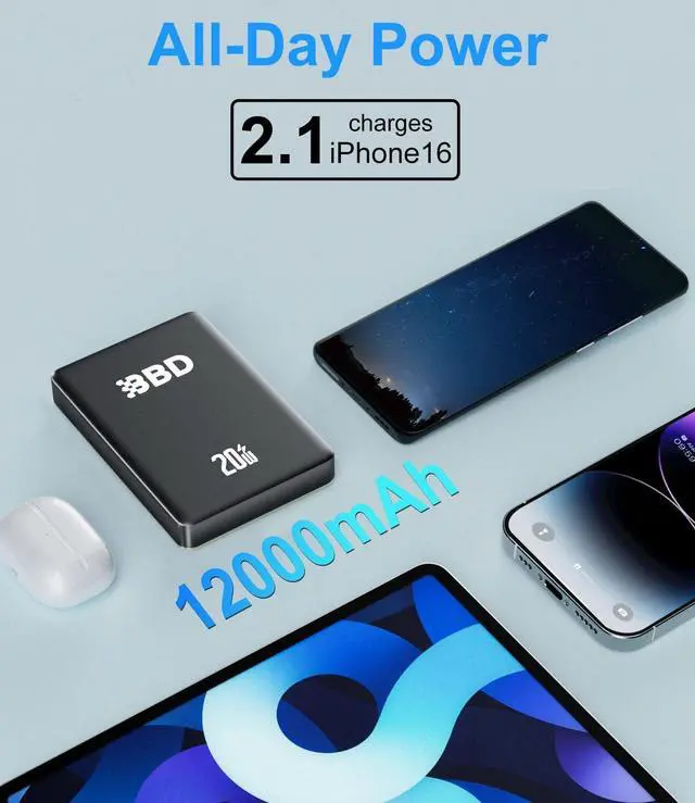 Alt view image 6 of 7 - Magnetic Power Bank for iPhone 12000mAh Magsafe Battery Pack with 20w Fast Charging Slim Magsafe Power Bank USB C in&Out Wireless Portable Charger for iPhone 16/15/14/13/12 Series 1 Pack