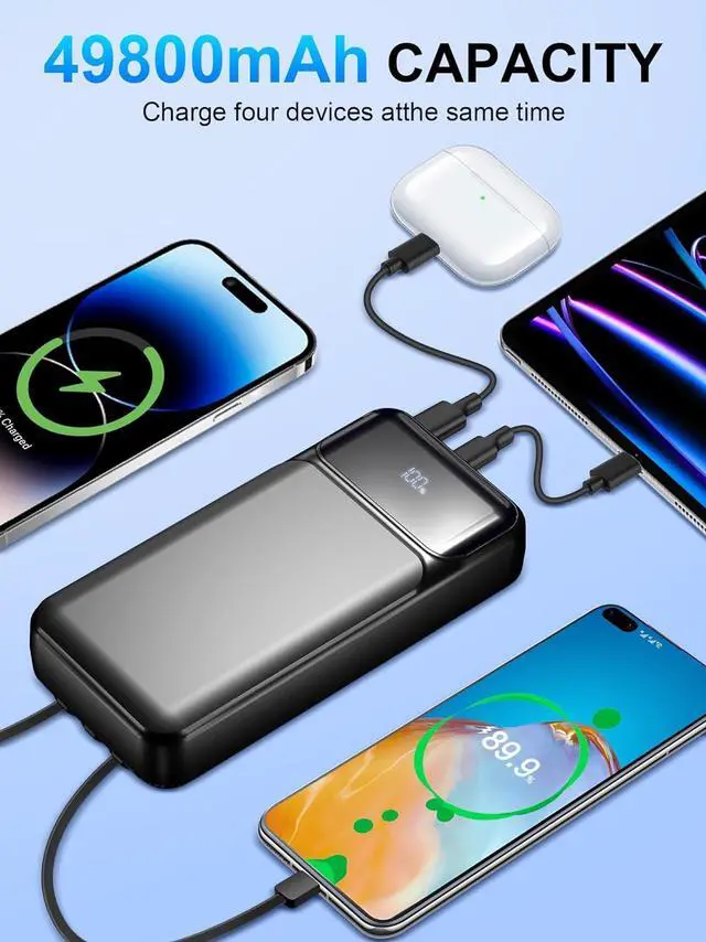 Alt view image 3 of 7 - Power-Bank-Portable-Charger 49800mAh Portable Phone Charger Power Bank with 3 Built-in Cable(USB-C iOS USB-A) 22.5W Fast Charging LED Display External Battery Pack for iPhone Android  etc