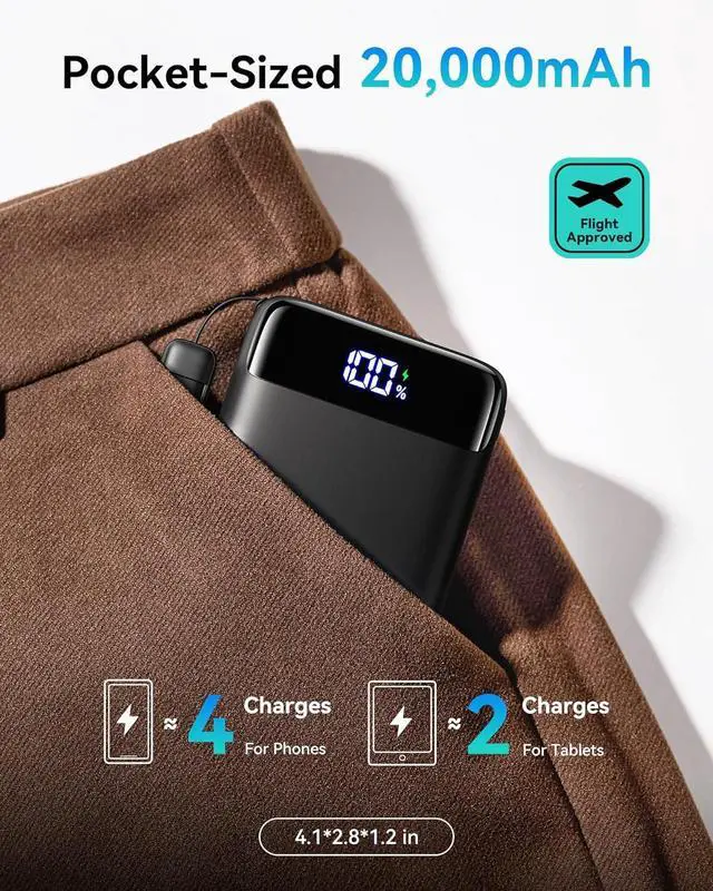 Alt view image 2 of 7 - Portable Charger Smallest 22.5W 20000mAh USB C in & Out Power Bank Fast Charging PD 3.0+QC 4.0 LED Display Phone Battery Pack Compatible with iPhone 16 15 14 13 Pro  S23 Google iPad etc