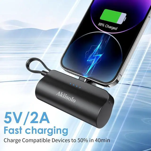 Alt view image 3 of 7 - Portable Charger Power Bank For iPhone With Dual Infterface Real 5000mAh  Mini Phone Charger Battery Pack Fast Charging Compatible with iPhone 15/14/14 Pro Max/14 Plus/13/12/11/X/8/7/6 More (Black)