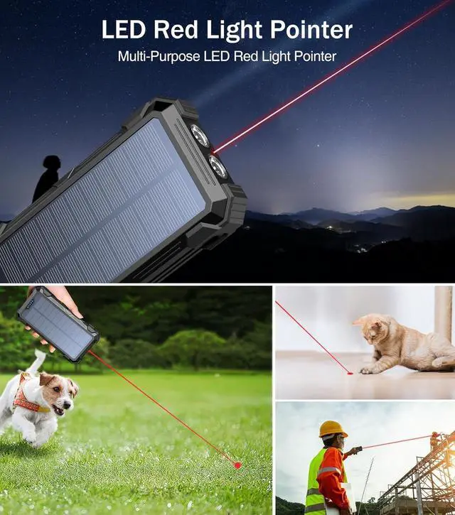 Alt view image 5 of 6 - Portable Charger 42800mAh Built in 4 Cables and Thermometer 15W Fast Charging Power Bank Five Outputs Three Inputs Solar Charger Power Bank SOS/Strobe/Strong Flashlights Carabiner
