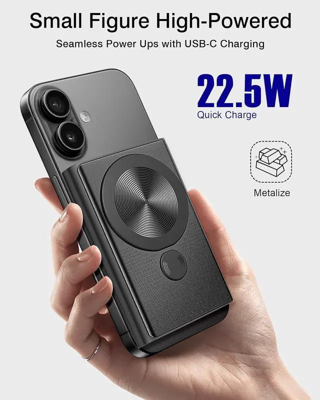 Alt view image 2 of 7 - Magnetic Portable Charger 10000mAh 22.5W PD Super Fast Charging Wireless Power Bank. Ultra-Strong Magnet USB C in&Out Battery Pack for Magsafe iPhone 16/15/14/13/12 Pro Series Black