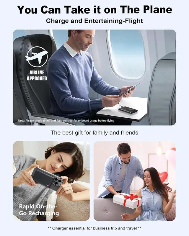 Alt view image 7 of 7 - Magnetic Portable Charger 10000mAh 22.5W PD Super Fast Charging Wireless Power Bank. Ultra-Strong Magnet USB C in&Out Battery Pack for Magsafe iPhone 16/15/14/13/12 Pro Series Black