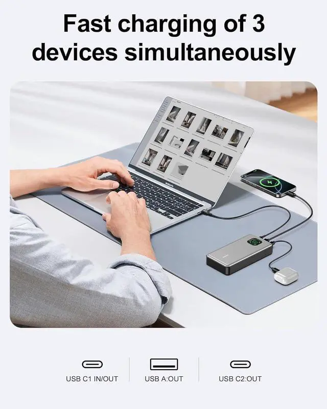 Alt view image 6 of 7 - 65W Power Bank 25000mAh Travel Essential USB C Laptop Portable Charger 100W Total Fast Charging Battery Pack for MacBook  XPS iPad Tablet Steam Deck iPhone 16/15 Series  Switch and More