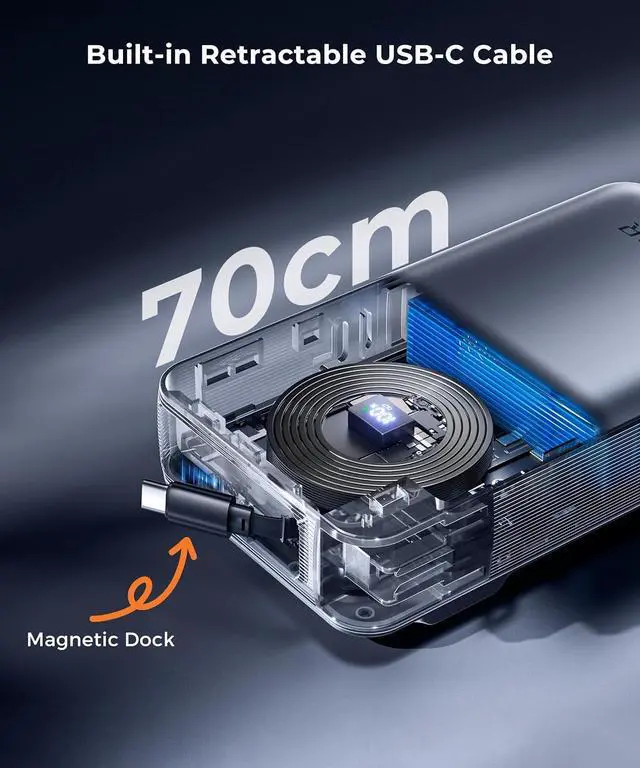 Alt view image 3 of 7 - Portable Charger Power Bank - Travel Essentials Battery Pack 35W AC Plug GaN 10000mAh Built in Cable USB C Phone Fast Charging Powerbank Compatible with iPhone 16 15 14 13 iPad MacBook