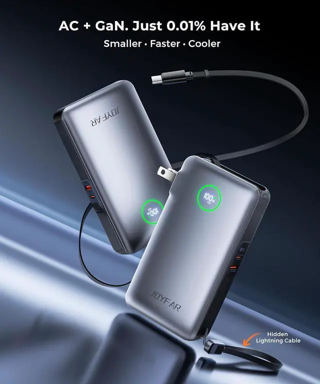 Alt view image 2 of 7 - Portable Charger Power Bank - Travel Essentials Battery Pack 35W AC Plug GaN 10000mAh Built in Cable USB C Phone Fast Charging Powerbank Compatible with iPhone 16 15 14 13 iPad MacBook