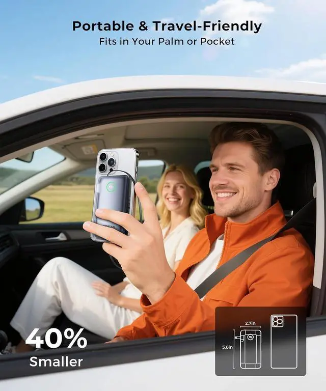 Alt view image 6 of 7 - Portable Charger Power Bank - Travel Essentials Battery Pack 35W AC Plug GaN 10000mAh Built in Cable USB C Phone Fast Charging Powerbank Compatible with iPhone 16 15 14 13 iPad MacBook