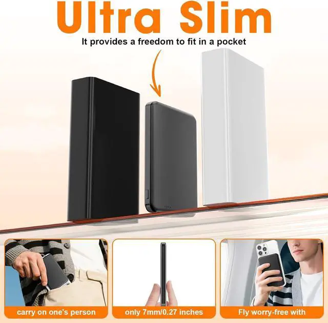 Alt view image 7 of 7 - for MagSafe Portable Charger 0.3 Ultra Slim 5000mAh Magnetic Power Bank 25W PD Fast Charging Battery Pack with Built-in Cable Travel Battery Bank for for iPhone 16/15/14/13/12 Black