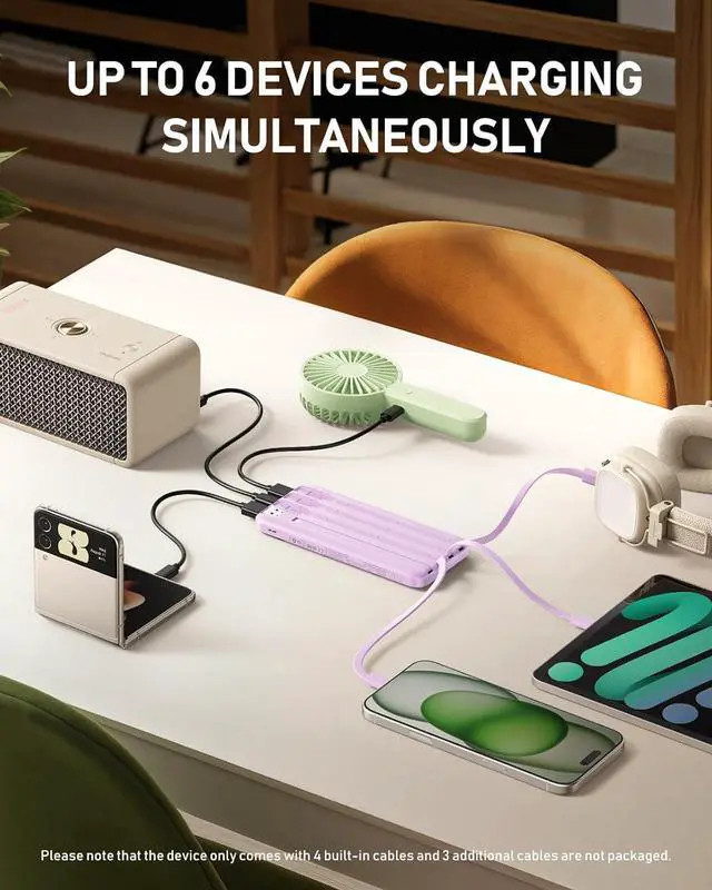 Alt view image 5 of 7 - Portable Charger with Built in Cables 10000mAh Slim Power Bank 15W USB C in&Out Port High Speed Charging External Charger Battery Pack Compatible with iPhone 16 15 13  Google iPad