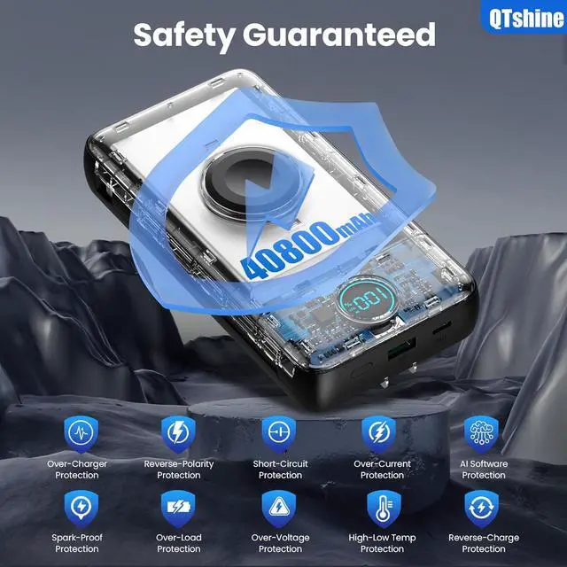 Alt view image 5 of 7 - Portable Charger 40800mAh Power Bank with Built-in Cables Wall Plug and iWatch Charger 6-IN-1 QC4.0+25W PD USB C Fast Phone Charging LCD Display Battery Pack for iPhone 16/15/14  Watch Galaxy etc