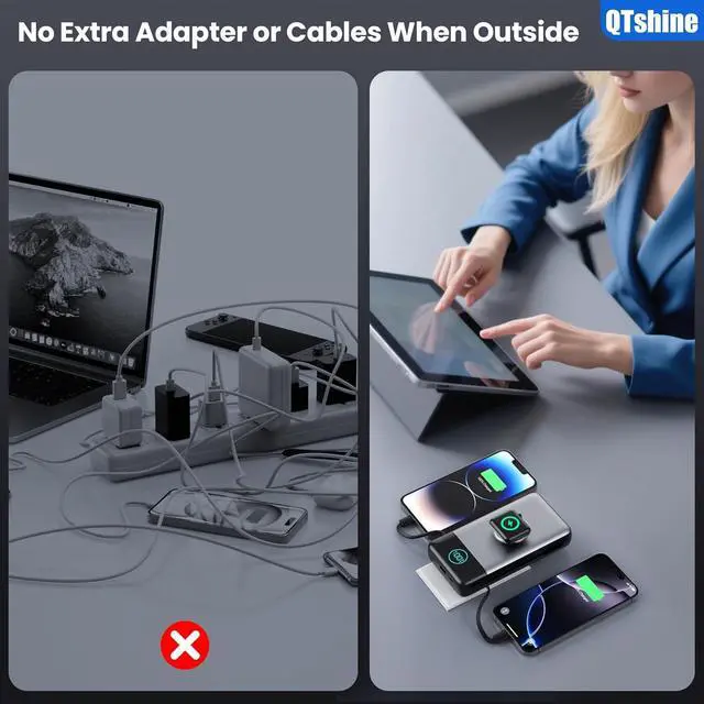 Alt view image 7 of 7 - Portable Charger 40800mAh Power Bank with Built-in Cables Wall Plug and iWatch Charger 6-IN-1 QC4.0+25W PD USB C Fast Phone Charging LCD Display Battery Pack for iPhone 16/15/14  Watch Galaxy etc