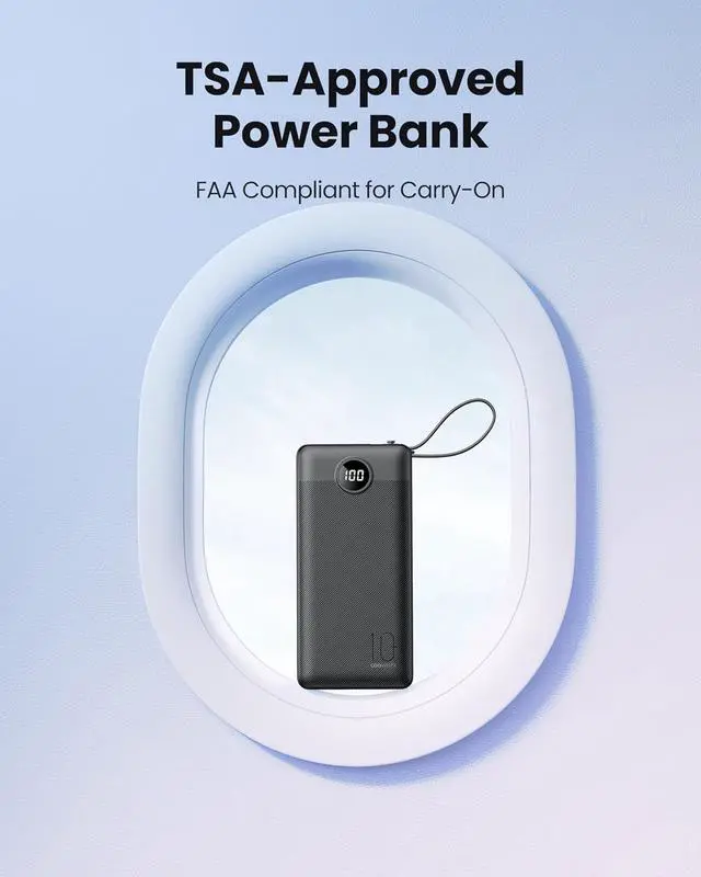 Alt view image 5 of 7 - Portable Charger with Built in Cables Slim 10000mAh Power Bank with USB C External Battery Pack 5 Outputs 2 Inputs LED Display Compatible with iPhone/Android & More (Black)