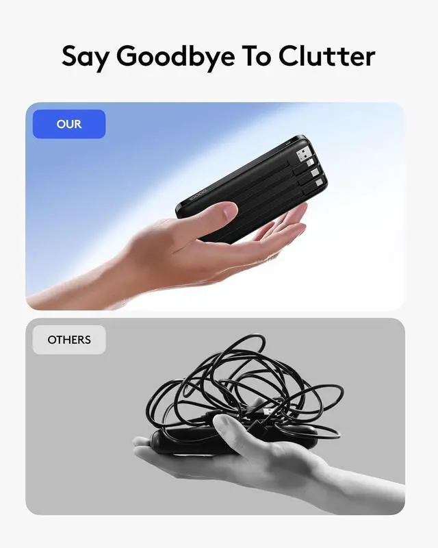 Alt view image 3 of 7 - Portable Phone Charger 10000mAh Portable Charger Power Bank with Built-in Cables Travel Essential Battery Pack Compatible with iPhone  Google iPads Tablets etc