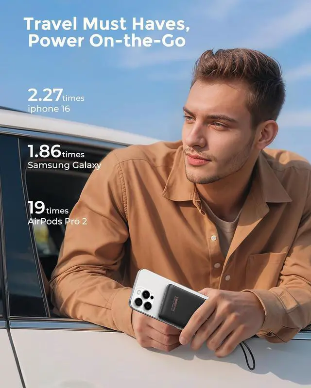 Alt view image 3 of 7 - Mini Portable Charger 10000mAh 22.5W Fast-Charging Portable Power Bank Ultra Slim & Lightweight 3 Output Ports Travel Battery Pack Compatible with iPhone//One Plus Travel Must-Have