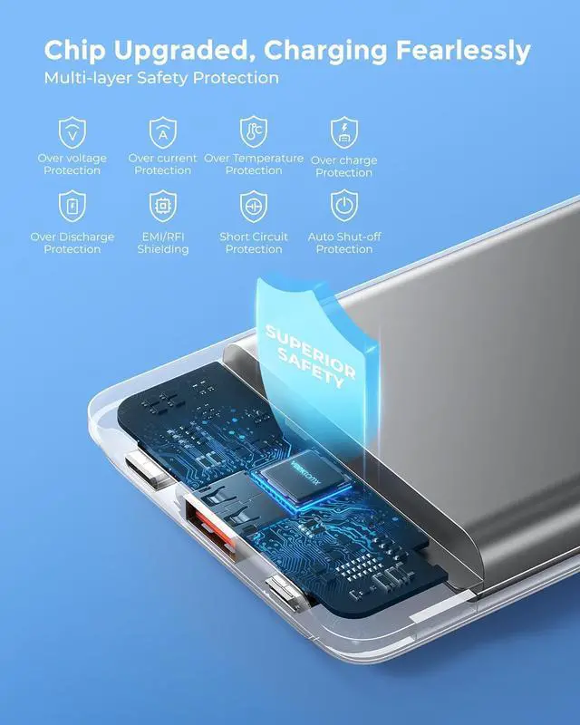 Alt view image 7 of 7 - Mini Portable Charger 10000mAh 22.5W Fast-Charging Portable Power Bank Ultra Slim & Lightweight 3 Output Ports Travel Battery Pack Compatible with iPhone//One Plus Travel Must-Have