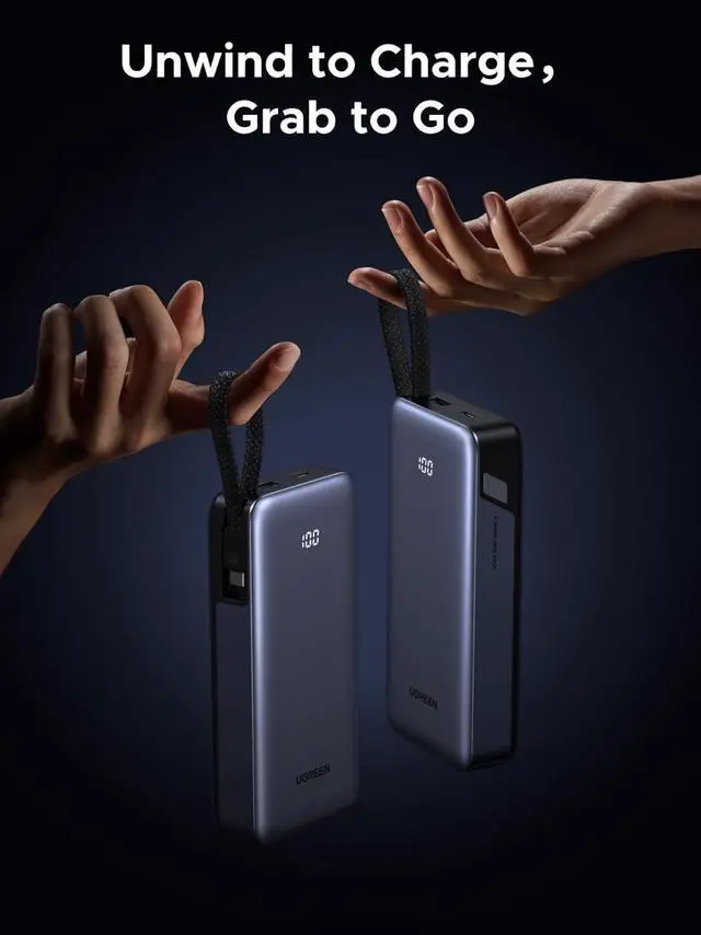 Alt view image 4 of 7 - Nexode Power Bank 20000mAh 45W with Built-in Cable Fast Charging Portable Charger for iPhone 16 Pro/ S25 Ultra/iPad Pro 3-Port External Battery Pack with Digital Display Travel Ready