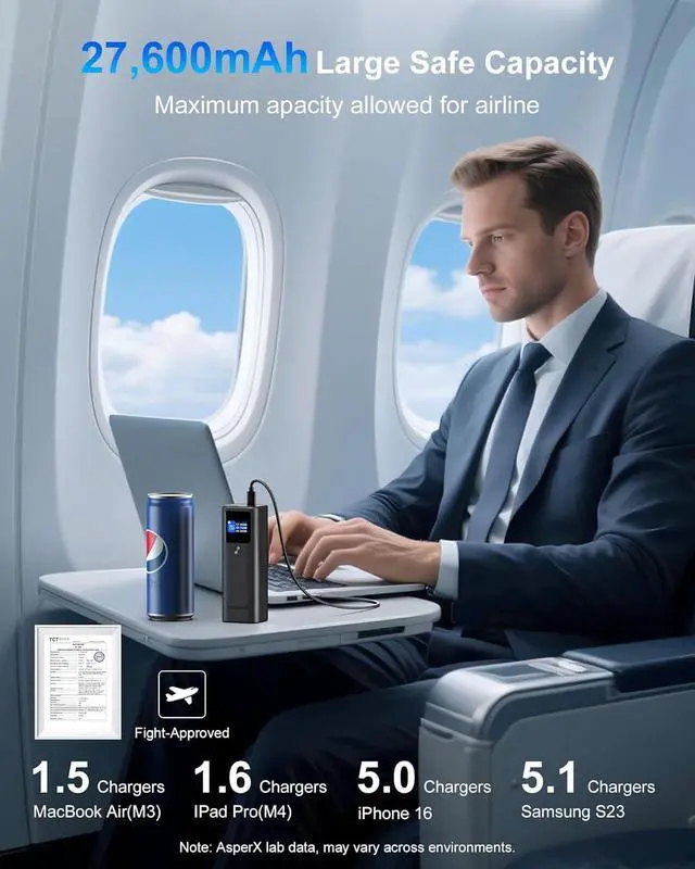 Alt view image 2 of 7 - Laptop Power Bank 27 600mAh 162.5W Aluminum Unibody PD3.1 Fast Charging Portable Charger Power Bank 99Wh Battery Bank for MacBook Pro/Air/iPhone 16/iPad/S25 Ultra//HP (Flight-Approved)