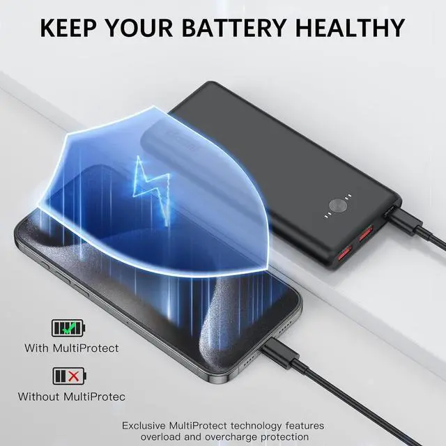 Alt view image 5 of 7 - Portable Charger 10000mAh 20W Power Bank Fast Charging with 3 Outputs (1 USB-C in&Out) Ultra-Slim External Battery Charger for iPhone 16/15/14 Series Galaxy S23/S22/S21 iPad and More