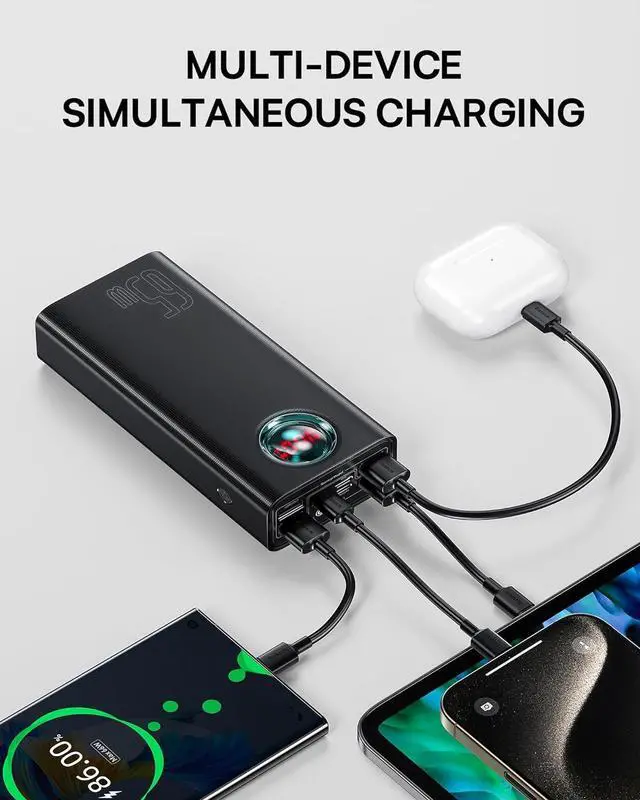 Alt view image 5 of 7 - 30000mAh 65W Portable Charger Laptop Power Bank with Digital Display 7-Ports for MacBook Pro/Air iPhone 16/15/14 iPad  Galaxy Steam Deck  ROG Ally - PD3.0/QC4.0 (Black)