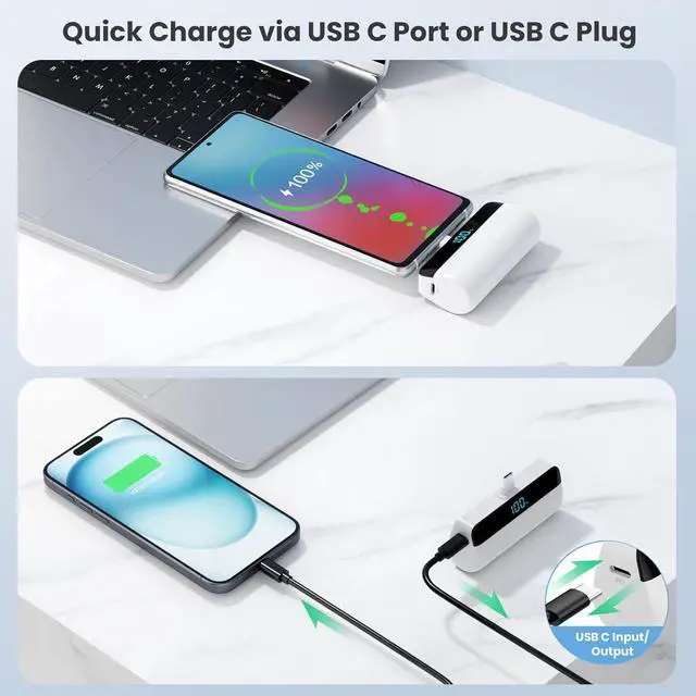 Alt view image 4 of 7 - [2-Pack] Mini Portable Charger for iPhone 16/15 Series Upgraded 5500mAh 3A PD Fast Charging USB C Power Bank LCD Display Battery Pack Compatible with 16/16 Pro Max/15/15 Pro Max  Android etc