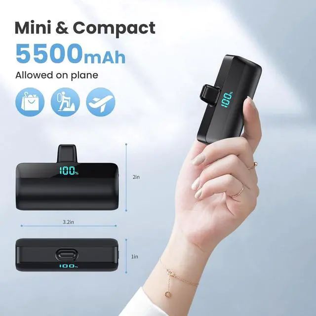 Alt view image 5 of 7 - [2-Pack] Mini Portable Charger for iPhone 16/15 Series Upgraded 5500mAh 3A PD Fast Charging USB C Power Bank LCD Display Battery Pack Compatible with 16/16 Pro Max/15/15 Pro Max  Android etc
