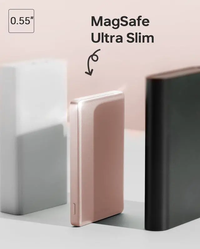 Alt view image 3 of 7 - 10 000mAh for MagSafe Power Bank Ultra Slim Magnetic Wireless Charger with USB-C Cable Fast Charging Portable Battery for iPhone 16/15/14/13/12 Series All-Metal Design (Rose Gold)