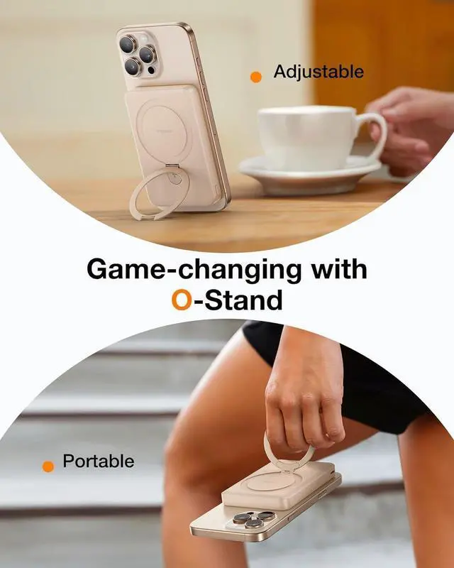 Alt view image 6 of 7 - 10000mAh Magnetic Portable Charger Power Bank for iPhone Fast Charging Travel Essential Wireless Battery Pack OStand Compatible with Magsafe i Phone 16 Pro Max Pro 15 14 13 12 Rose Gold