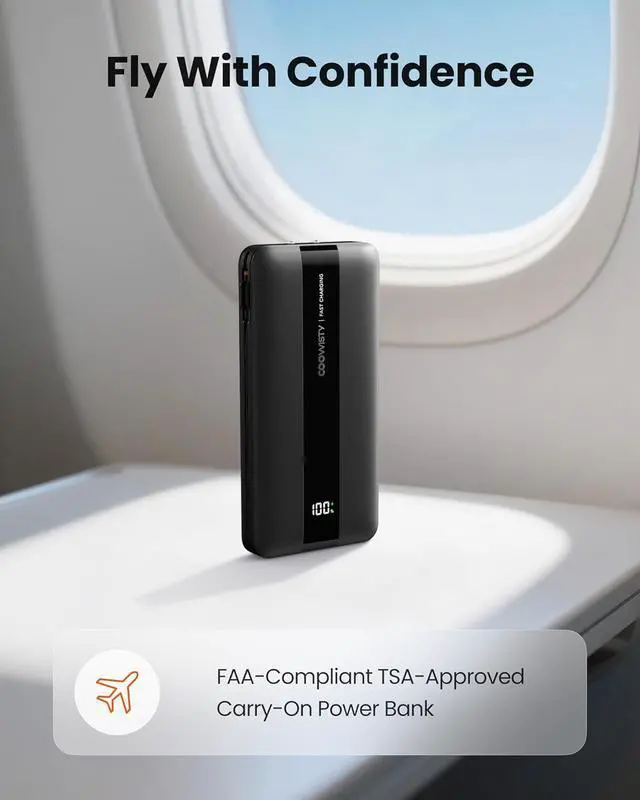 Alt view image 7 of 7 - Portable Charger with Foldable AC Wall Plug Fast Charging 10500mAh 22.5W Power Bank with Built-in Cables 4 Outputs 3 Inputs LED Display Slim Battery Pack Compatible with iPhone/Android (Black)