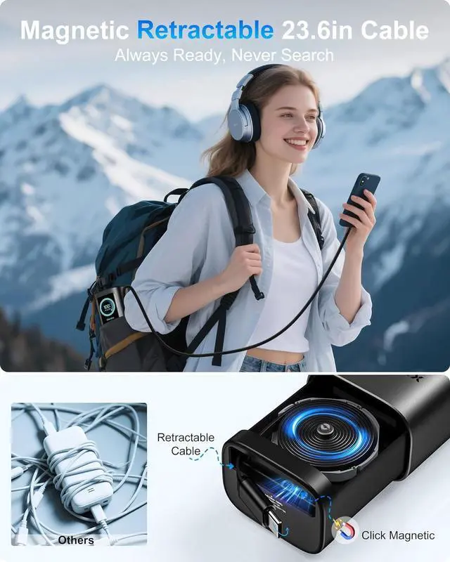 Alt view image 4 of 7 - Laptop Power Bank 20 000mAh 165W Retractable Cables Aluminum Alloy Unibody Portable Charger Power Bank Battery Bank for MacBook Pro/Air/iPhone 16/iPad Pro/S25 Ultra//HP(Flight-Approved)