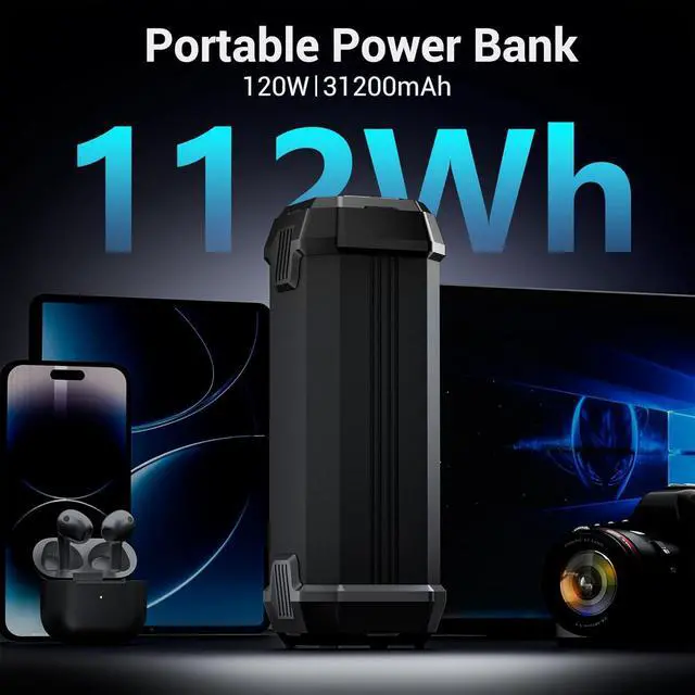 Alt view image 2 of 7 - Portable Laptop Power Bank with 120W AC Outlet 31200mAh Portable Laptop Charger 65W PD USB C Backup Power Source for Travel and Outdoor Activities