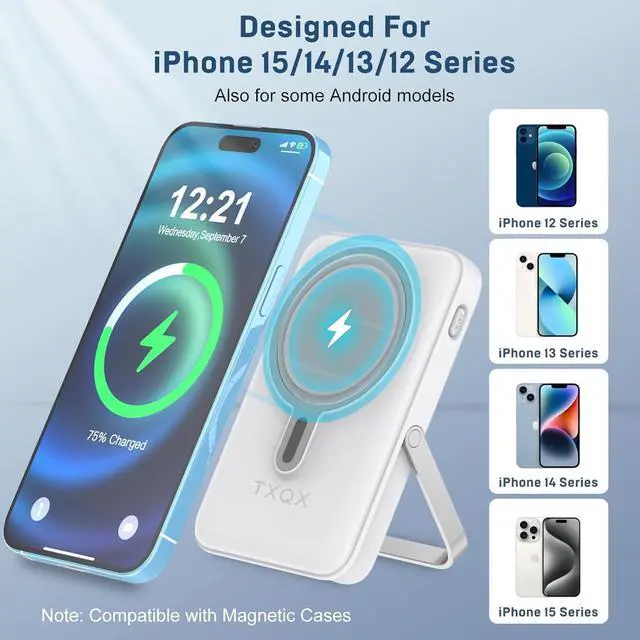 Alt view image 3 of 7 - Wireless Portable Charger 10000mAh Magnetic Power Bank with Built-in Cables LED Display 22.5W PD Fast Charging for Magsafe Battery Pack Compatible with iPhone16/15/14/13/12/Pro/Pro Max (White)