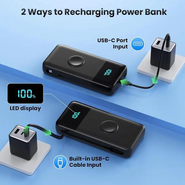 Alt view image 5 of 7 - Portable Charger 40800mAh for iPhone with 2 Built-in Cable and iWatch Charger 5-in-1 25W PD Fast Charging USB C Power Bank QC4.0 LED Display Battery Pack for iPhone 16/15/14/13/12 Android  Watch
