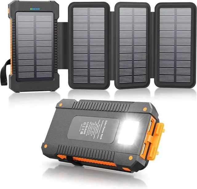 Main image of Solar Power Bank 38800mAh with 4 Solar Panels Portable Charger USB C 18W Fast Charge for iPhone  IP67 Waterproof Outdoor External Battery Pack with Flashlight Light/SOS/Strobe
