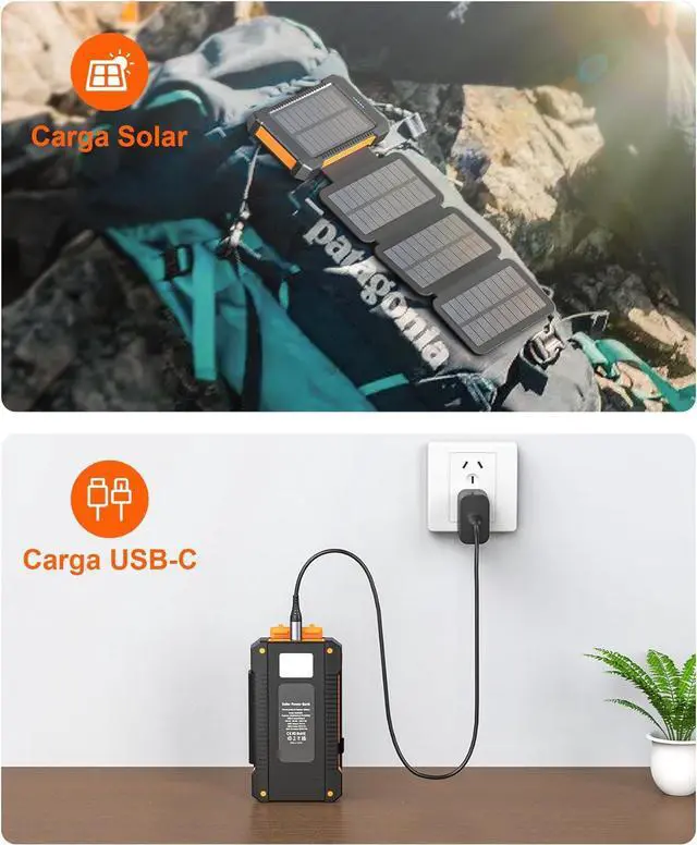 Alt view image 7 of 7 - Solar Power Bank 38800mAh with 4 Solar Panels Portable Charger USB C 18W Fast Charge for iPhone  IP67 Waterproof Outdoor External Battery Pack with Flashlight Light/SOS/Strobe