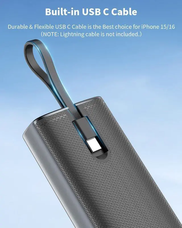 Alt view image 4 of 7 - Portable Charger PD 35W Fast Charging Small Power Bank has Smart Digital Display Screen 10000mAh Battery Pack Built-in USB-C Cable Compatible with iPhone 16/15 Galaxy S24/S22 Android and More