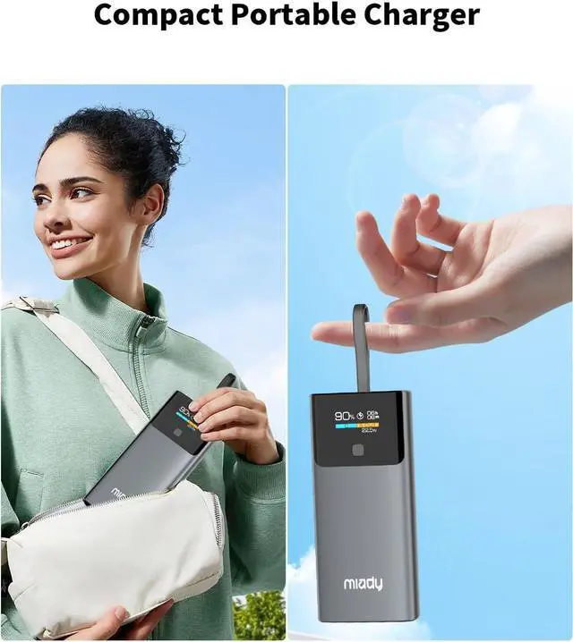 Alt view image 7 of 7 - Portable Charger PD 35W Fast Charging Small Power Bank has Smart Digital Display Screen 10000mAh Battery Pack Built-in USB-C Cable Compatible with iPhone 16/15 Galaxy S24/S22 Android and More