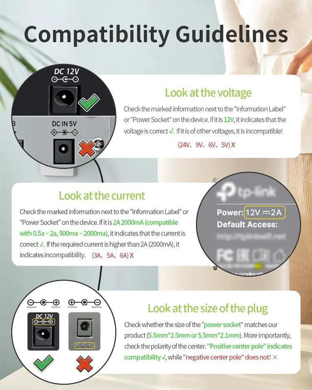 Alt view image 6 of 7 - 12V 2A Power Supply AC Adapter Replacement with 8 Tips Regulated 12 Volts 2000mA Cord Charger for LED Strip Light CCTV Camera GPS Webcam Router BT Speaker DC12V Transformer (6ft)