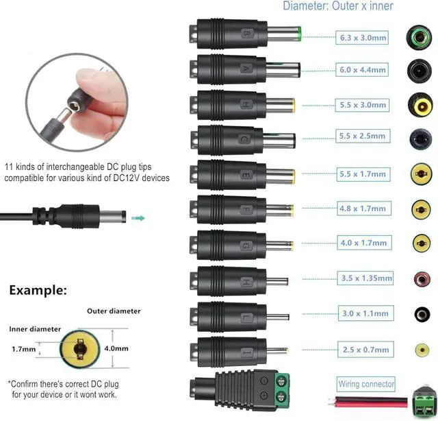 Alt view image 2 of 7 - Universal AC Adapter 12V 2A Power Supply Charger 24W AC110V to DC12V 2000mA 1500mA 1000mA 500mA Power Driver 11 DC Plug Tips 12 Volt Converter Inverter Transformer ac dc Adapter(DC12V~2A)