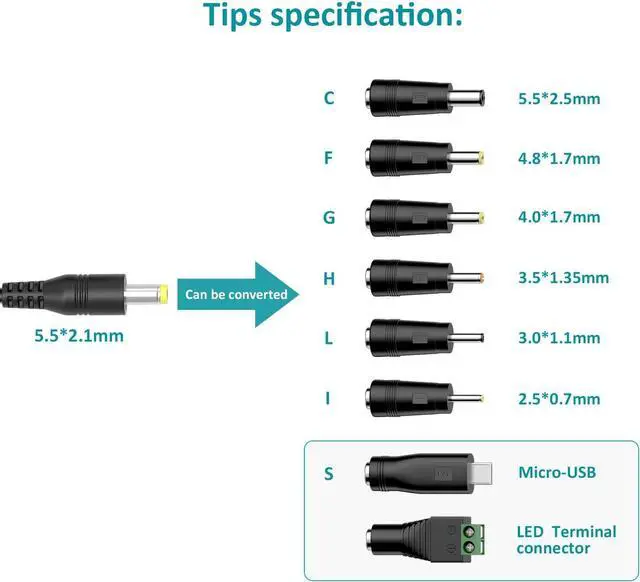 Alt view image 3 of 6 - 24W 3V 4.5V 5V 6V 7.5V 9V 12V Universal AC/DC Adapter Multi-Voltage Regulated Switching Power Supply with 8 Round DC Plugs for LED Strip Light CCTV Camera Speaker Router 2A Max