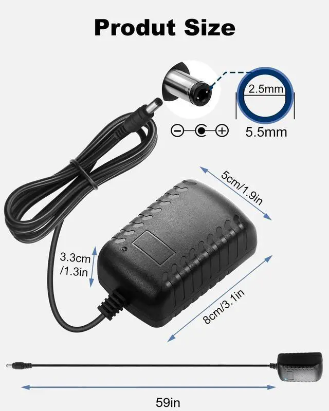 Alt view image 3 of 6 - 12V DC Power Supply 2A Universal AC Adapter 100-240 50/60Hz to 12 Volts 2Amp Transformer DC 12V Power Adapter Cord 5.5mm x 2.5mm Plug
