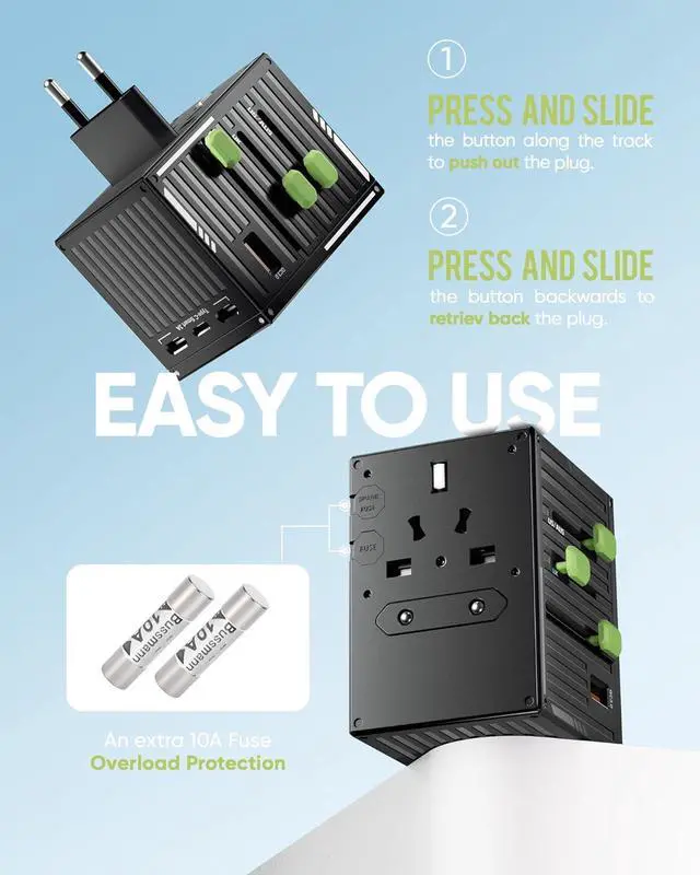 Alt view image 6 of 6 - 70W Universal Travel Adapter with 4 USB-C & 1 USB-A Ports International Power Adapter European Travel Plug Adapter Worldwide Travel Essentials for EU UK AUS USA