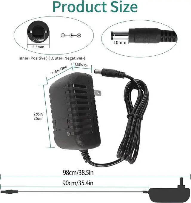 Alt view image 3 of 7 - DC 9V 2A Power Supply AC Adapter 9 Volt 2 Amp Power Adapter Transformer Cord100-240V 50-60Hz AC to DC Converter with 10 Tips & 5.5mm x 2.1mm Reverse Polarity Converter Cable