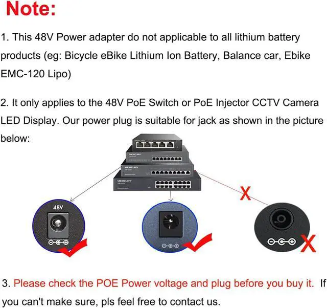 Alt view image 2 of 7 - 48V 2A Power Supply Adapter - AC 100-240V DC 48V2A Output 96W Power Adapter Interface 5.5 x 2.5mm Plug for PoE Switch/PoE Injector